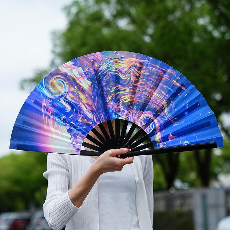 Большой складной ручной вентилятор 33 см в китайском стиле, японские подарки, веер для танцев, музыки, фотографий, фестиваля, веер с градиентом, светоотражающий складной