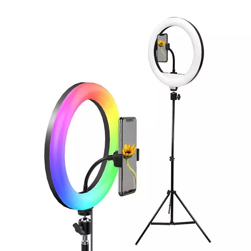 RGB 밝기 조절 접이식 사진 조명 카메라 플래시 라이트 브이로그 키트, Aro LED 삼각대 링 조명, 8 10 12 14 18 인치