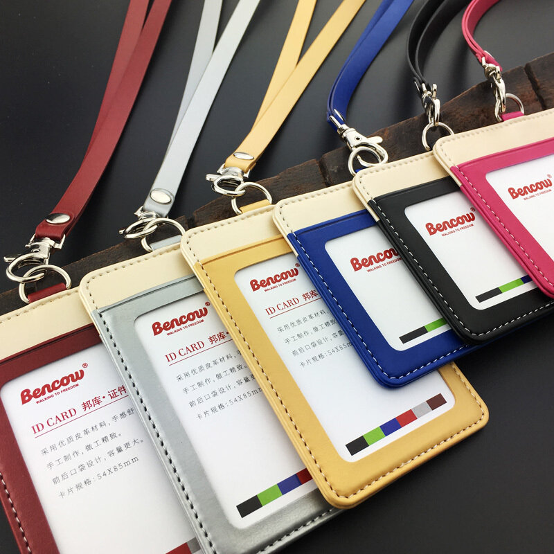 Custom Initials Portable Card Holder Neck Strap Fashion PU Leather ID Card Barge Slim Wallet Engraving Business Work Card Tag