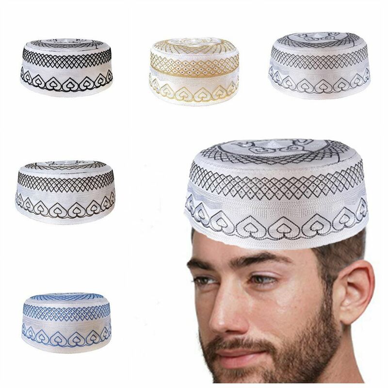 Cappello da preghiera con ricamo in cotone cappello da preghiera musulmano morbido berretto da ricamo arabo delicato sulla pelle traspirante confortevole