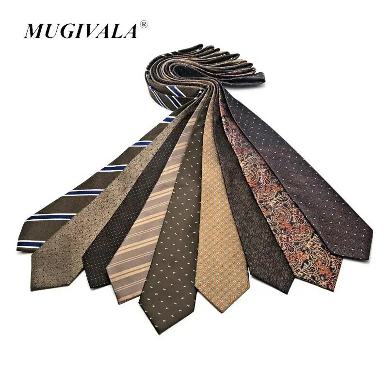 MUGIVALA 8CM Tie men's formal wear business khaki champagne coffee color striped professional shirt collar TIE hand-hit
