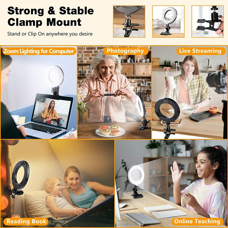 Selfie Ring Light Photography 6" Led Rim Of Lamp With Mobile Holder Tripod Stand Ringlight Live Video Conference Lighting
