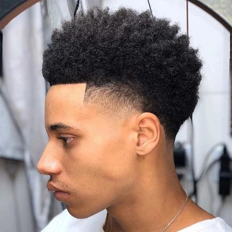Парик мужской афро плотный кудрявый, 6 мм, 100% натуральные человеческие волосы, протез блока системы замены в афроамериканском стиле, Прочный парик для плетения кожи