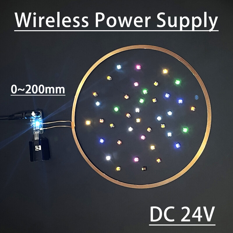 [ 0-200mm Wireless Power Supply ] DC 24V Wireless Transmitter Coil Induction 5PCS Receiver LED Light Lamp DIY Model Gundam Toys