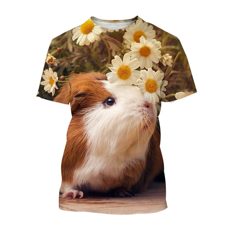 동물 기니피그 3D 프린팅 티셔츠 남성용, 귀여운 동물 티셔츠, 오버사이즈 티, 개성 있는 캐주얼 반팔 상의, 여름