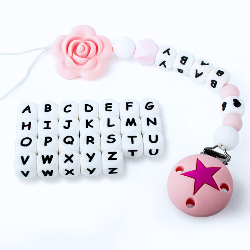 20/30/50/100/600/1000Pcs lettere perline perline in Silicone per bambini alfabeto perline per la dentizione fai da te nome personalizzato giocattoli catena per ciuccio