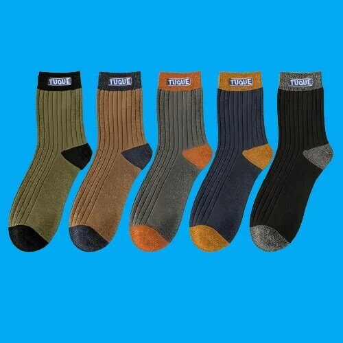 5/10 pasang Colorblocked kaus kaki olahraga katun pria kaus kaki tengah bergaris musim gugur dan musim dingin pria