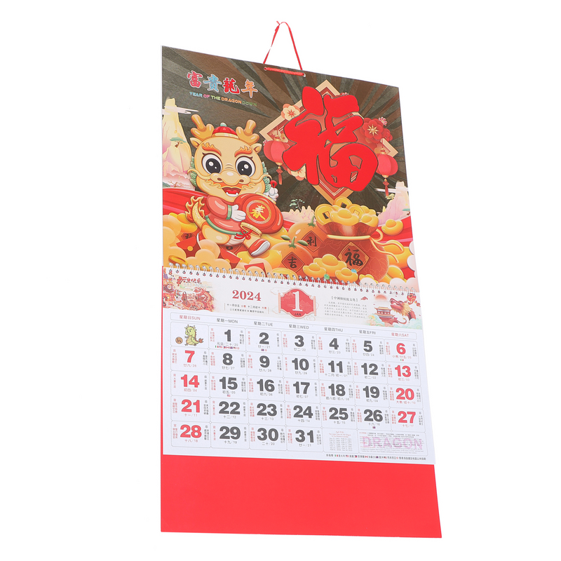 Kalender dinding 2024, kalender dinding artistik gaya halus menggantung Tahun Baru tradisional