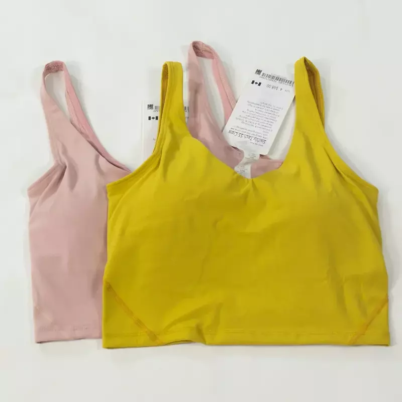 Camiseta sin mangas de Yoga para mujer, Top con almohadilla de pecho integrada, correa de ejercicio de Fitness, con logotipo impreso