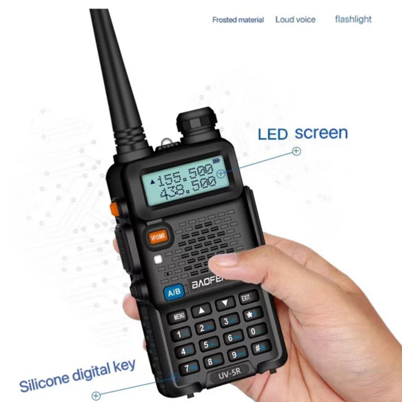 Ekran LED Baofeng UV5R 5W ręczny VHF/UHF136-174MHz o dużej mocy i 400-520MHz modulacja częstotliwości dwuzakresowy 1800mah Walkie Talkie