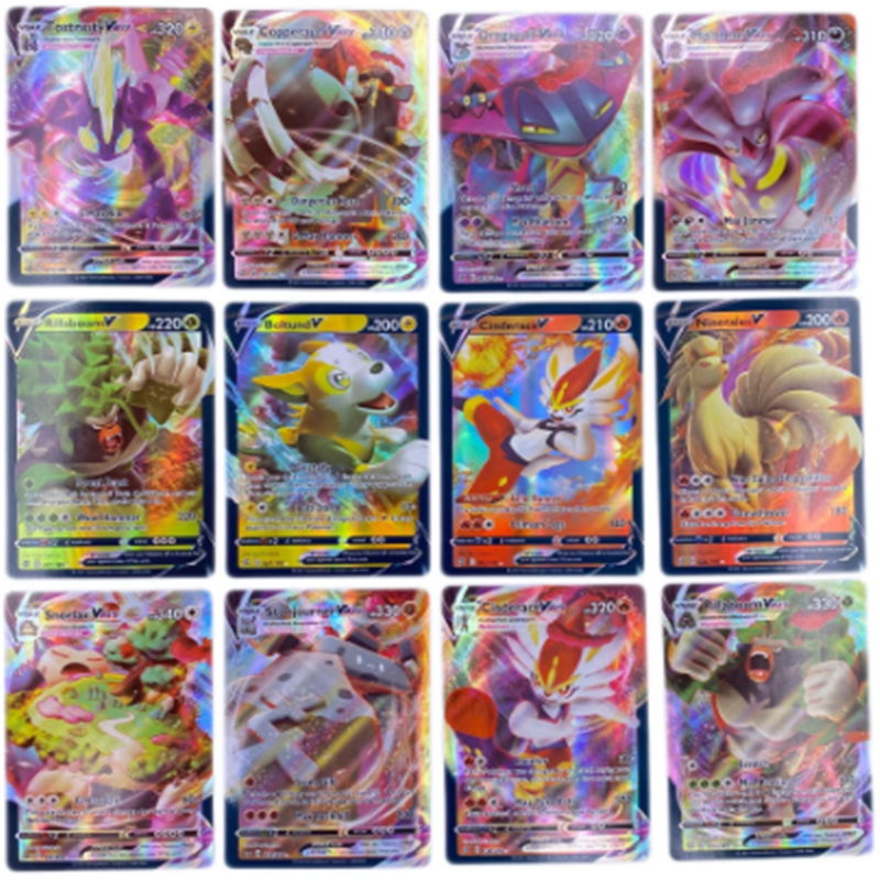 Cartas Pokemon com 300 G x 300 V Max VMAX 100, Espanhol, Francês, Inglês, Alemão, Italiano, Cartão, 5-300Pcs