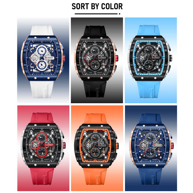 CURREN-Relógio de pulso quartzo masculino, impermeável, luminoso, cronógrafo, data, relógio, luxo, quadrado, Top Brand