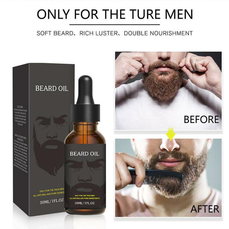 Óleo de crescimento de barba natural para homens, condicionador hidratante, ferramentas suavizantes, cuidado cavalheiro arrojado, E7Y2, 30ml