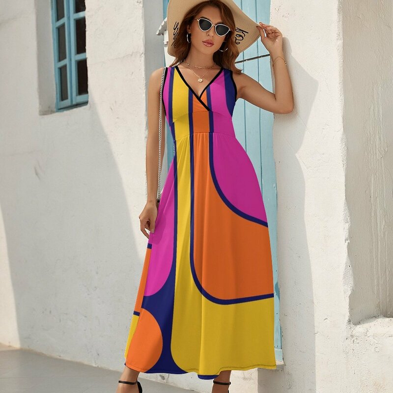 레트로 기하학 디자인 639 민소매 드레스, 파티 이브닝, 우아한 럭셔리 셀럽 여름 드레스, 무도회 가운