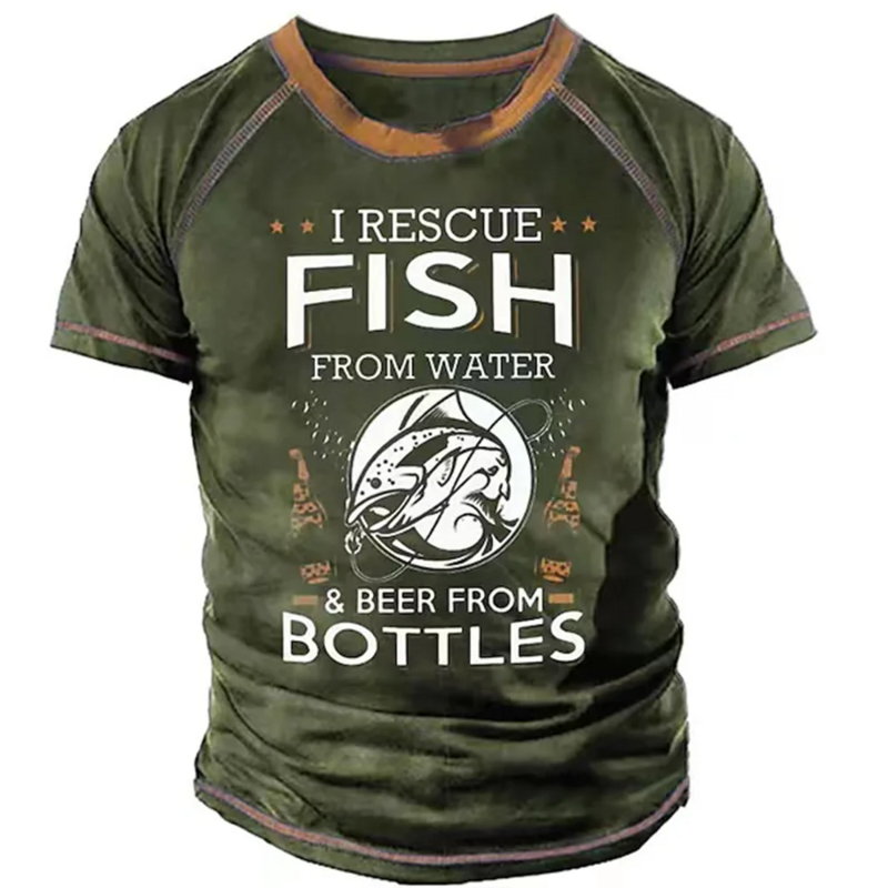 Camiseta masculina de pesca estampada em 3D, blusa esportiva ao ar livre, pescoço em O extra grande, moda lazer, retrô, verão, nova