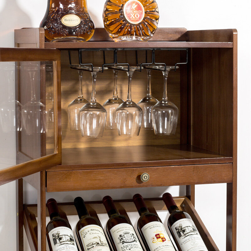 Armário de vinho 53x33x130cm com suporte de copo de aço inoxidável única porta restaurante pequena prateleira de vinho de madeira maciça sala winecase