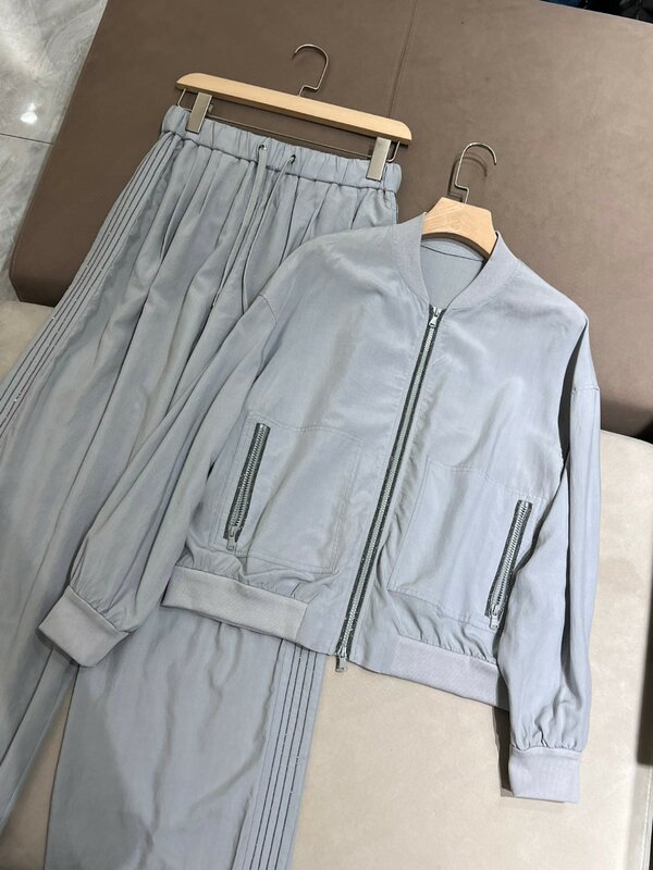 High quality elegant lightweight satin casual summer leisure sporty pants suit