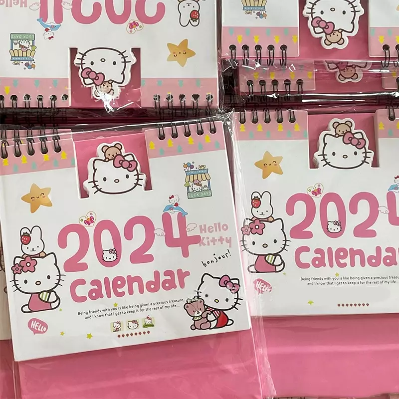 Sanrio-Mini Calendario de escritorio de Hello Kitty, suministros escolares de oficina de Anime, calendario de mesa diario, planificador semanal, 2024