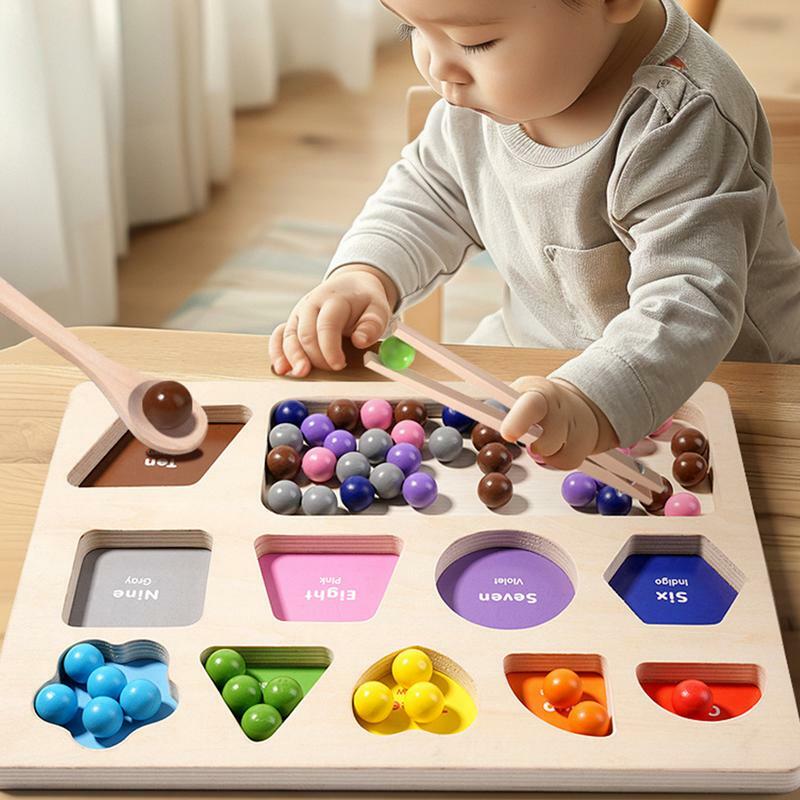 เกมกระดานไม้ลูกปัดเกมไม้ของเล่นเสริมทักษะเด็กลูกปัดเกม Montessori การศึกษาต้นของเล่นเสริมทักษะเด็กไม้คลิปสายรุ้งลูกปัดเพื่อการเรียนรู้