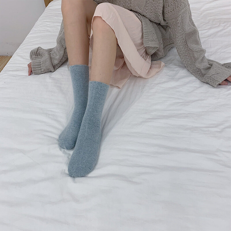 News Fashion Rabbit Hair Women's Socks Winter Thicken Warm Long Socks Solid Thermal Cashmere Harajuku Japanese Kawaii Crew Sock
