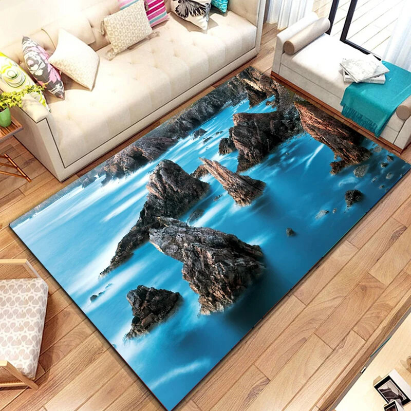 Natural Rock Pattern Carpet Soft Non-Slip Rug for Living Room Playroom Bathroom Decor Washable Indoor Floor Mat Creative Doormat