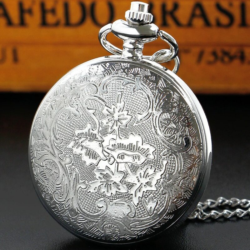 Srebrny/brązowy/czarny rzymski zegarek kwarcowy kieszonkowy damski puste etui damski wisiorek z łańcuszkiem na prezenty