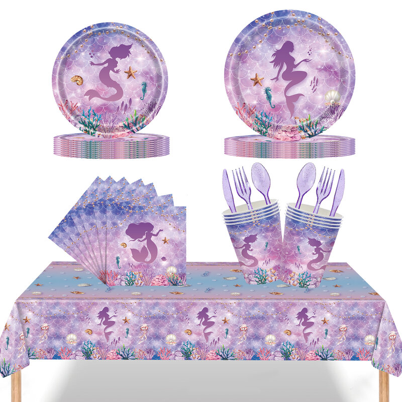 Mała syrenka księżniczka Ariel dekoracja urodzinowa jednorazowe zastawy stołowe talerz serwetka kubek obrus balony na brzuszkowe