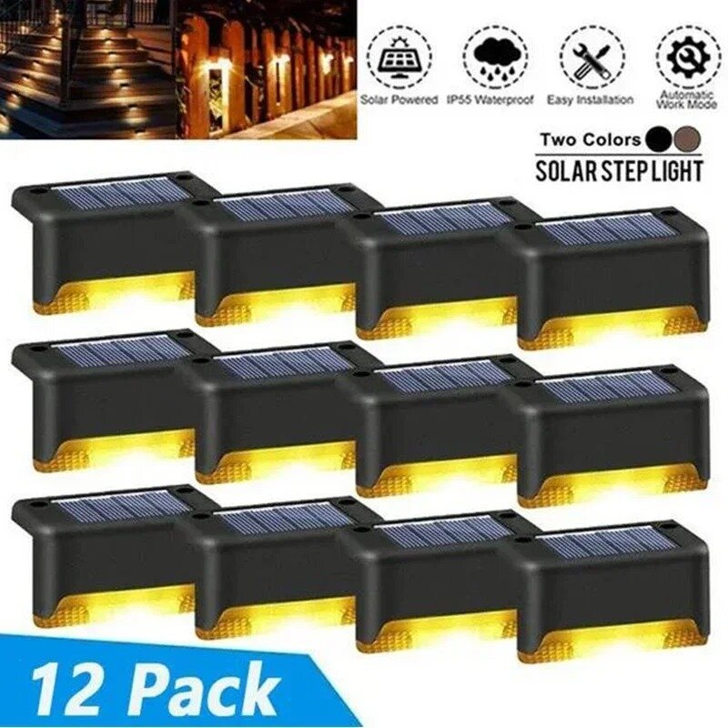Solar Deck Lights 12 PacK Outdoor Step Lights Waterproof Led Solar Lamp for Railing Stairs Step Fence Yard Patio and Pathway
