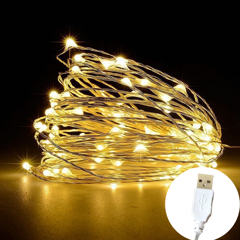 방수 USB/배터리 LED 스트링 라이트 5M 10M 구리 와이어 패어리 화환 라이트 램프, 크리스마스 웨딩 파티 휴일 조명