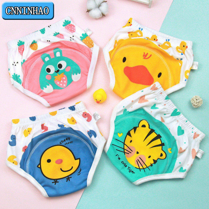 Baby Cloth Diaper Cartoon Animal Cotton Waterproof Pocket Ecological Diapers Potty Training Panties Gauze Nappies Learning Pants