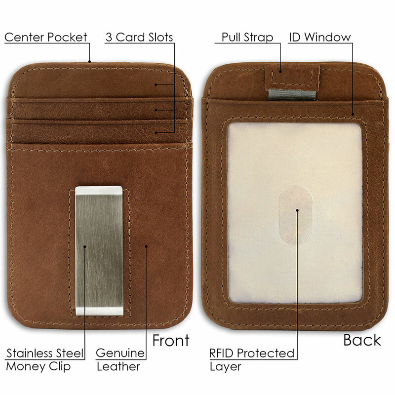 Portefeuille de poche avant Anti-vol magnétique RFID, porte-cartes de crédit fin, en cuir véritable, rétro mince, bon cadeau