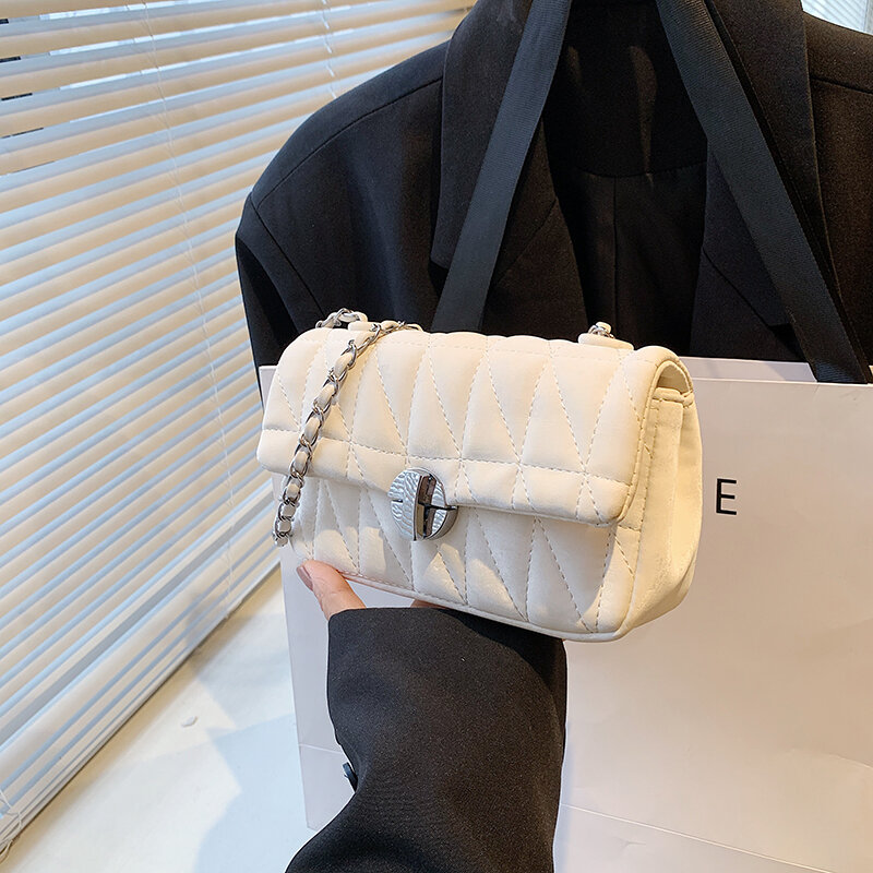 Bolso lateral de hombro clásico para mujer, bolsos con solapa de cadenas, bolso cruzado de cuero PU, bolsos de diseñador simples, tendencia de moda femenina