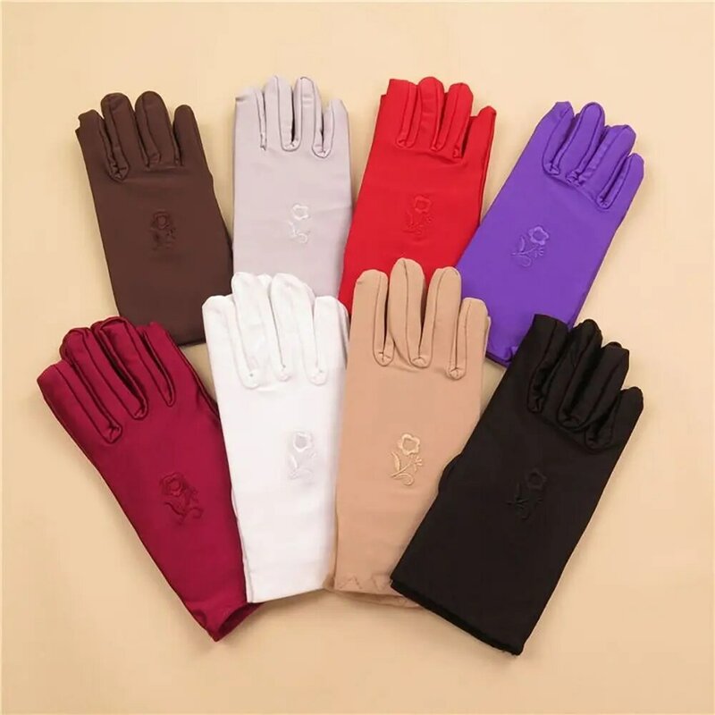 Эластичные солнцезащитные перчатки, уличные Вышитые тонкие перчатки для вождения, солнцезащитные варежки для девочек