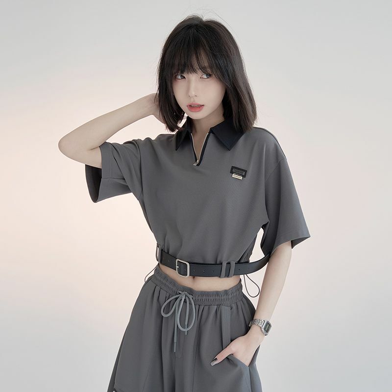 Camisetas coreanas para mujer, ropa de calle Harajuku para adolescentes, camiseta informal holgada para mujer, camisetas salvajes de Color de contraste para mujer