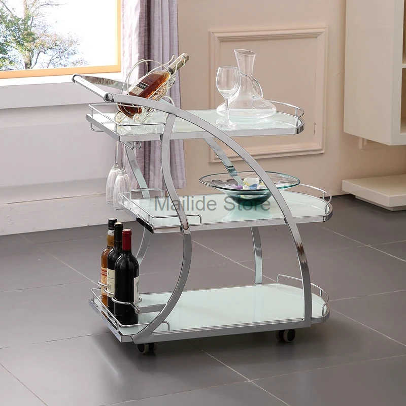 Perabotan Salon, troli alat Salon kecantikan kaca seni besi mewah ringan rak rumah furnitur Salon Modern dengan roda keranjang air anggur