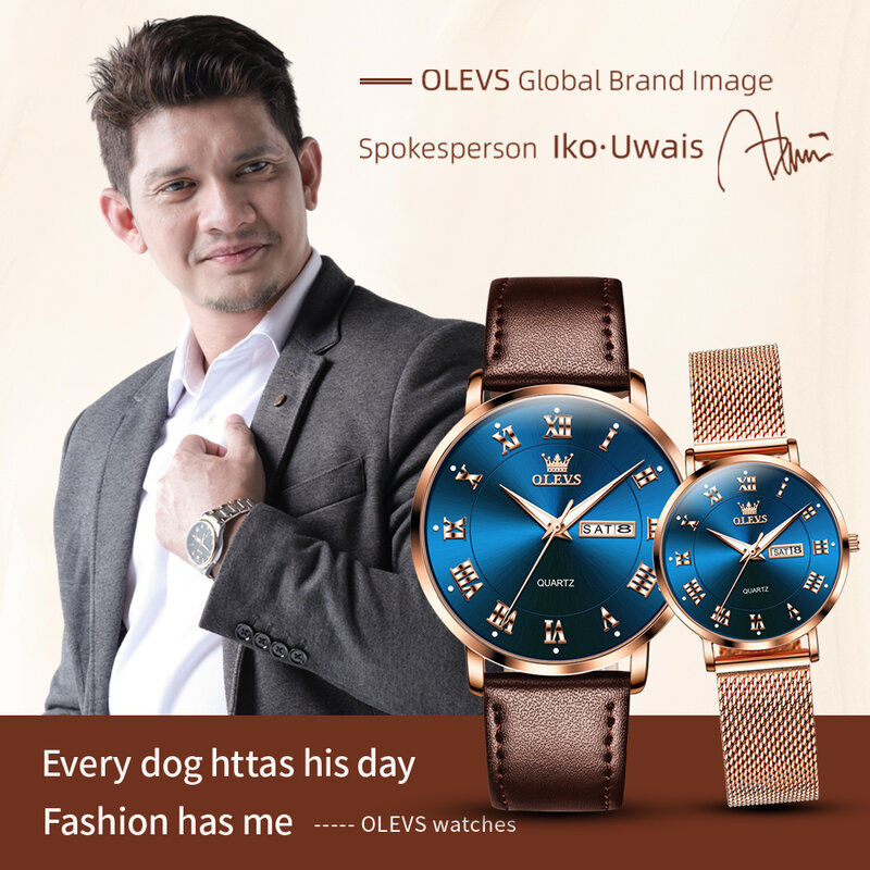 OLEVS Fashion Brand coppia orologio orologio da polso al quarzo impermeabile di lusso calendario settimanale luminoso per lui e per lei amanti del vestito originale