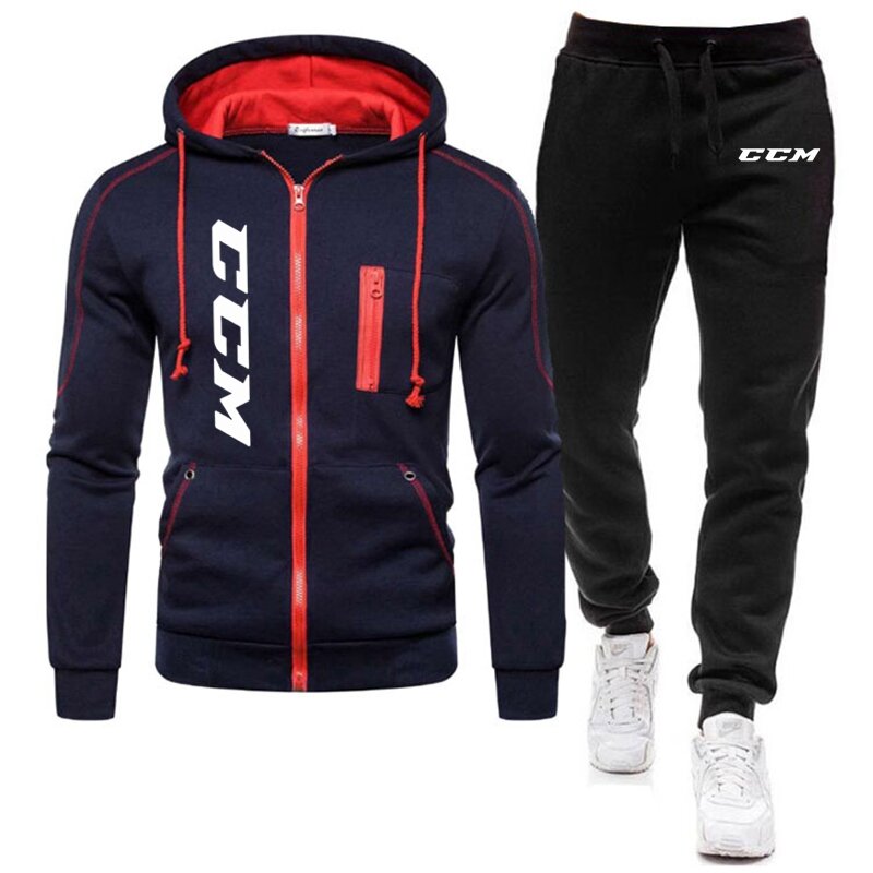 CCM Men's Vertical Zipper Print Suit Sports Zipper Cardigan Casual Pullover Daily Sports Jogging Suit Spring and Autumn