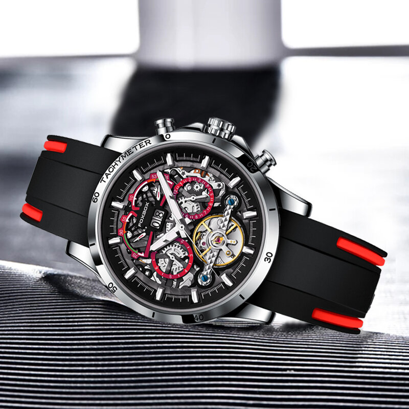 Lige design clássico de luxo masculino automático relógio de pulso mecânico silicone à prova dwaterproof água relógios marca masculino tourbillon