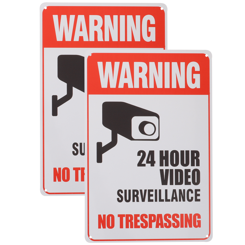 2 Pcs Cctv Recording Signs Reflective 24 Hour for Home Signs Warning Caution