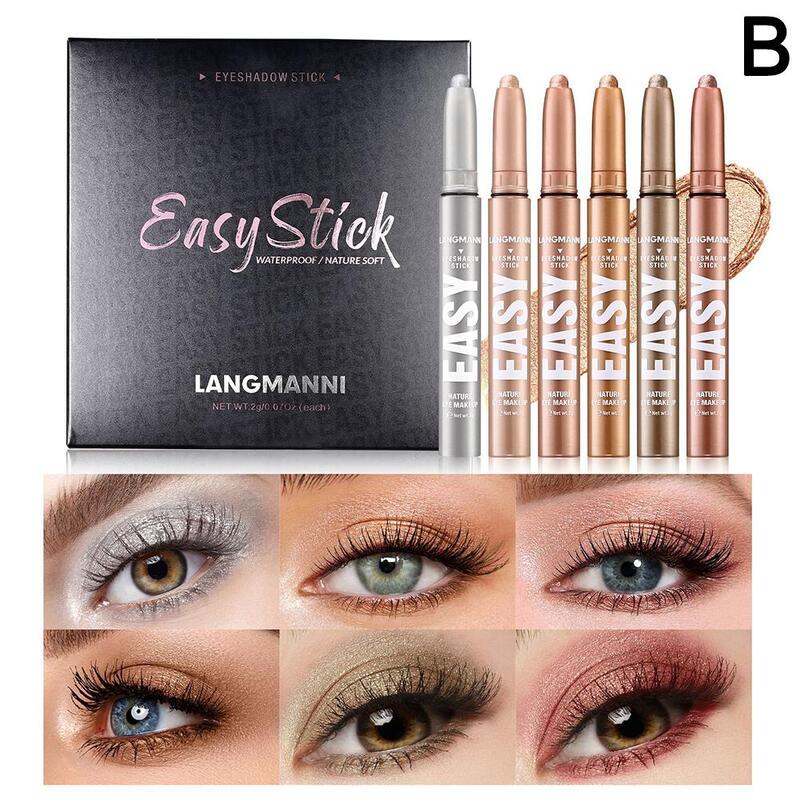 6 Colors Eyeshadow Stick Colorful Pearly Eyeshadow Swivel Eyeshadow Brightening Eyeshadow Eyelid Waterproof Stick Highlight H5V4