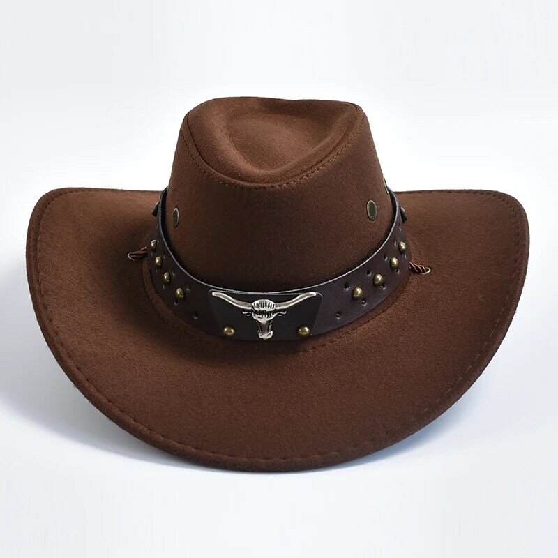 Nuovi cappelli da Cowboy occidentali in pelle scamosciata artificiale Vintage Big-edge Gentleman Cowgirl Jazz Hat Holidays Party Cosplay Hat