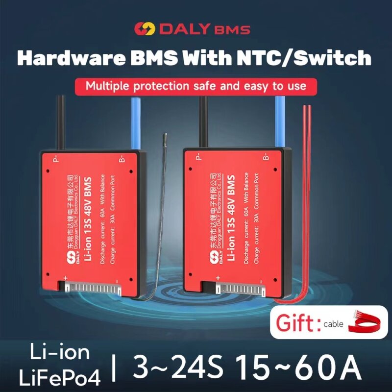DALY-Joli souple BMS NTC, Eddie ion 7S, 24V, 10S, 36V, 13S, 48V Lifepo4, 4S, 12V, 8S, 24V, 16S, 48V pour batterie d'alimentation 3.7V et batterie 18650