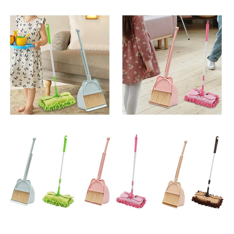 Mop Set mainan pembersih rumah tangga, sapu Mini dengan panci debu menyapu rumah anak-anak untuk usia 3-6 hadiah ulang tahun