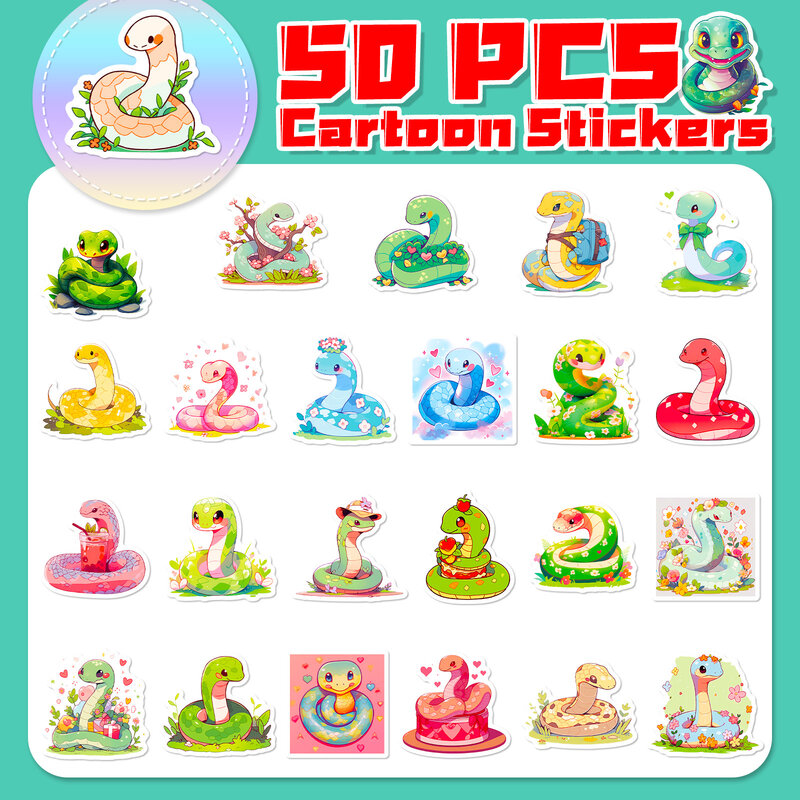 50 Stuks Schattige Cartoon Snake Serie Graffiti Stickers Geschikt Voor Laptop Helmen Desktop Decoratie Diy Stickers Speelgoed Groothandel