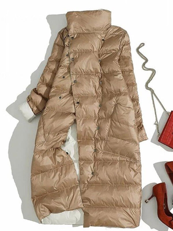 FITAYLOR – Veste longue double face à col roulé pour femme, manteau avec duvet de canard blanc, parka croisée, vêtement chaud pour la neige en hiver