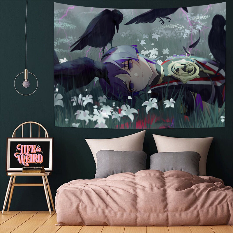 Genshin Impact Scaramouche Hippie para colgar en la pared, tapices de juegos de Anime para colgar en la pared, decoración para la habitación del hogar Kawaii
