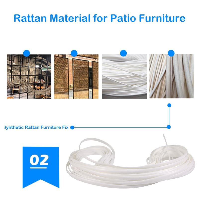 NEW-Wicker Repair Supplies Synthetic Rattan Material, Durable Patio Furniture Repair Kit White