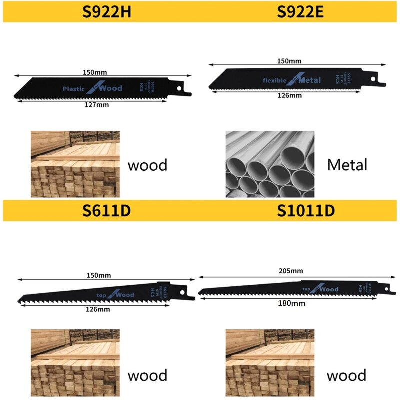 Lame per seghe alternative da 4 pezzi lame per seghe da potatura per legno in acciaio ad alto tenore di carbonio per il taglio di metalli per tubi in plastica S922H/S922E/S611D/S1011D