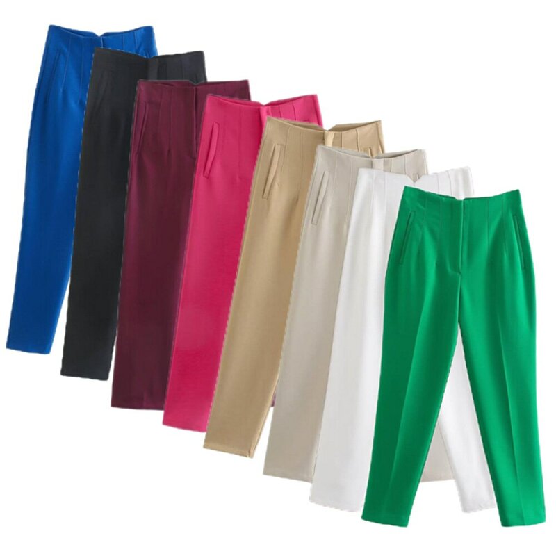 ¡Oferta! Pantalones recortados de cintura alta informales de oficina de cuatro estaciones de BMURHMZA a la moda para mujer