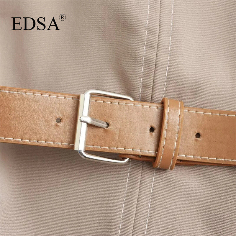 EDSA Top moda donna con cintura 2024 estate scollo quadrato con spalline Topstitching camicetta Casual femminile Streetwear
